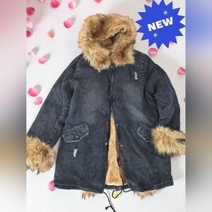 New boutique fur & denim stunning coat Women  XL